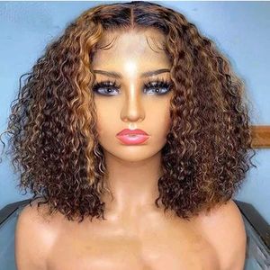 Hair Wefts 16 inch high gloss twisted curly Synthetic short hair Bob blonde natural medium suitable for daily use by black women Q240529