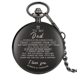 Orologi classici Fashion Full Black Ti amo per mia mamma papà moglie Husaband Unisex Quartz Pocket Watch Chain Family Gift 320m