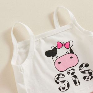 1-4 Jahre Kleinkind Mädchen Sommer-Outfit Kuh Brief Druckhülsen und Shorts mit Gürtel Kind 2pcs Kleidung Set