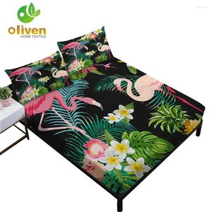 Bedding conjuntos de plantas verdes tropicais conjuntos de flores de flamingo impressão folhas folhas de cama pintada na cama de cama de cama D35