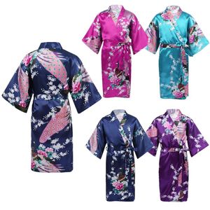 Satin Floral Kimono Robe Flower Kids Girls Wedding Bridesmaids Sleepover Nightgown Children Birthday Party Spa Bathrobe New L2405