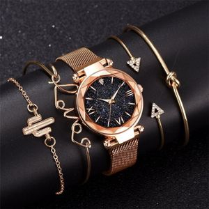 Bransoletka modowa zegarek kobietom 5 szt. Zestaw luksusowy różowy złota patrzy gwiaździste niebo magnes klamry prezentowej zegarek dla kobiet 201204 249i