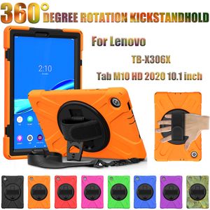 Tablet Cases For Lenovo Tab M10 HD Gen 2 10.1 inch 360 Rotation Hand Strap Stand Armor Cover Rugged Shockproof Kids Safe Protective Case with Shoulder Strap +PET Film