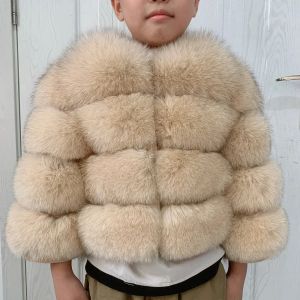 Parkas Children's Real Fox Fur Jacket med Down Filling: Mysig och snygg för pojkar och flickor 46 år