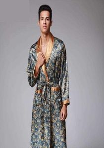 Mens sommar Paisley Print Silk Robes Male Senior Satin Sleepwear Satin Pyjamas Long Kimono Dressing Glowns Bathrobe For Men T2001102272488