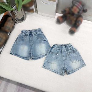 Üst bebek denim şort su yıkama tasarımı çocuk alt giysi boyutu 100-150 cm çocuk tasarımcı kıyafetleri yaz elastik bel pantolonları 24 mayıs