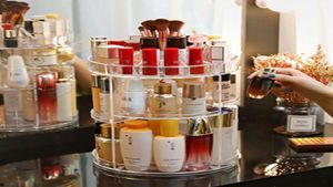 360 ° Roterande kosmetisk arrangör Box Makeup Holborste Lipstick Skin Care Parfym lagringsstativ Justerbara skiktlådor bins6086919