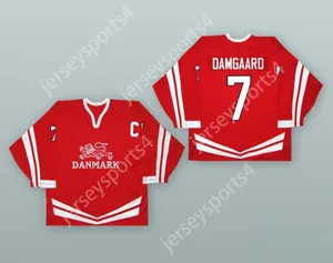 Custom Jesper Damgaard 7 Danimarca National Team Red Hockey Jersey Cucilato S-M-L-XL-XXL-3XL-4XL-5XL-6XL