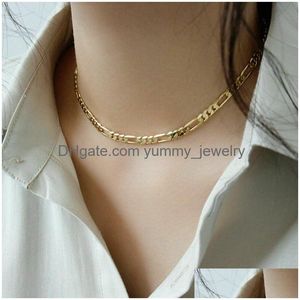 Chains Italian Figaro Link Chain Necklace 14K Solid Fine Gold 60Cm 4 To 6 8 10Mm 12 Drop Delivery Jewelry Necklaces Pendants Dh1Ao