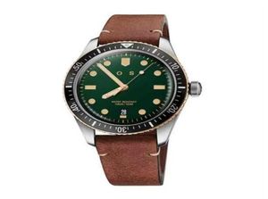 Oris assiste a marca de luxo de estilo simples para homens datam a tira de couro analógico de aço preto de moda à prova d'água verde -d'água269m5029098