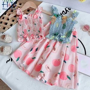 Clothing Sets Bear Girl Clothes Suit Sleeveless Vest +Fruit Printed Skirt 2PCS Casual Toddler Kids H240530