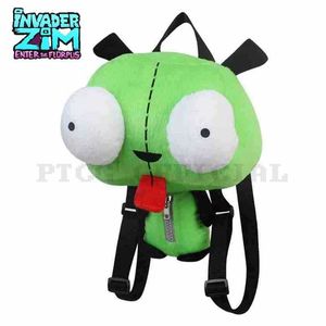 Mochilas de pelúcia de 35 cm de alien invasor zim 3d robô de olho gir kawaii cheio de luxuoso mochila verde saco de Natal Christmas Childrens Plexh Plexh S245304