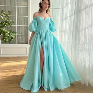 Charming Pleated Homecoming Dresses Off The Shoulder Neckline Prom Gown With Short Sleeves Floor Length A Line Satin Graduation Dress