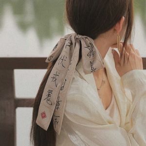 National Style Thin Gold Body Scarf Hair Band Womens Elegant Binding Hair Band snörning Oljemålning Ribbon Binding Scarf