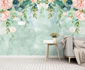 Wallpapers CJSIR Custom Wallpaper Nordic Small Fresh Hand-painted Watercolor Cartoon Flowers Pastoral Mural TV Background 3d