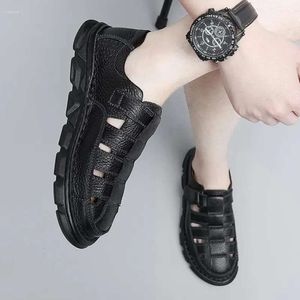 Sole Quality High Thick Sandals Summer Sports Leather Cowhide Beach Toe Wrap Male Outdoor Walking Shoes Men 829