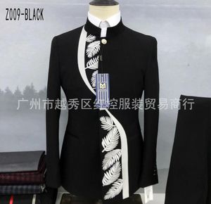 Męskie garnitury modowe garnitur 2 sztuki Slim Fit Fit Chinese Tunik Wedding Blazer Spods Zestaw stojak kołnierzy