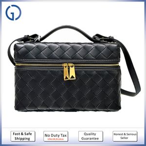 vanity cosmetic bag weave style make up shoulder wash beauty bags lady case box women purse genuine leather mirror quality designer bag