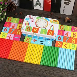 Math Counting Time Intelligence toys Wooden number block counting stick math toy magnetic intelligent Montessori calculator game childrens gift WX5.29