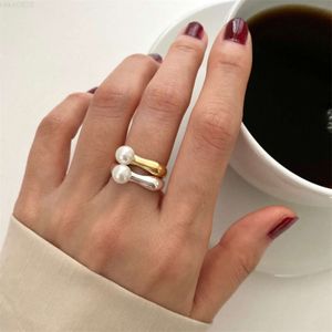 Корейская версия стерлингового кольца Loe Ring Ins Открытие нишевого дизайна Pearl Simple Personality Fashion Jewelry Accessory