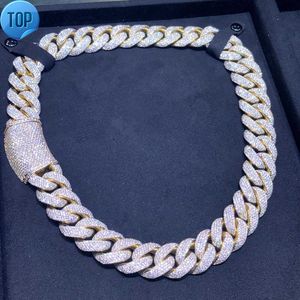 Hiphop halsband 20mm 925 Sterling Silver Iced Out Buss Ler Down Gold Plated Heavy Miami Moissanite Cuban Chain