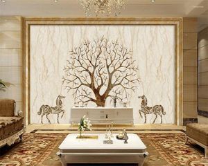 Wallpapers Custom Wallpaper Home Decoration Tree With Horse Marble Picture Luxury Hall Interior Background Walls 3d