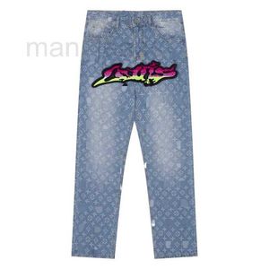 Jeans designer de jeans gradiente gradiente graffiti jeans impressos jeans impressos retalhos jeans bordados jeans slim slim high street wtxs