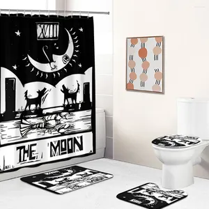 Zasłony prysznicowe Czarno biała kurtyna księżyca Proste zestawy łazienkowe do amerykańskiego stylu wiejskiego dywanu do kąpieli Decor 180x180