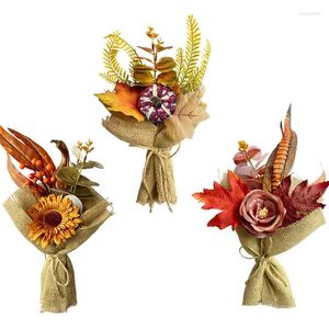Flores decorativas de mão artificial segurando o buquê de abóbora Autumn Harvest Festival Decoração de Interior Casamento