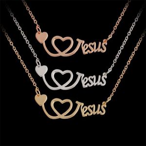 Amo la collana di Gesù Silver Rose Gold Heart Stetoscopi pendenti credono che i gioielli di moda per donne uomini gioggono gioielli 255l