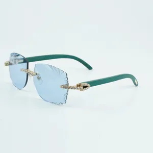 Fashionable Classic Endless Diamond Solglasögon 3524014-A Natural Green Wood Ben Large Carved Lens Storlek 58-18-135 mm