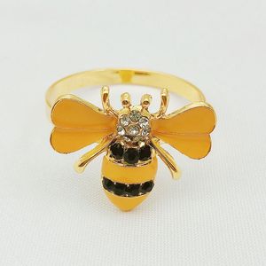 6st Yellow Bee Design Metal Servettringar med handduk Buckla Bumble Bee Servin Holder Wedding Party Festival Hotelbordsdekor