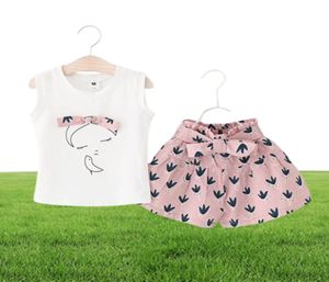 Set di abbigliamento per ragazze Summer Bambini vestiti a maniche per magliette senza maniche per phorts 2 pezzi per bambini abbigliamento set da bambina outfits7739590