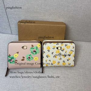 Vertical Card Wallets Designer Wallet Women Fold Purses With Zipper Girls Fresh Flower Print Cardholder Leather Clutch Bag 240517 Ping