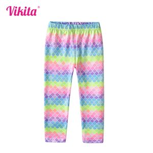 Vikita Girls coloridas leggings sereia arco -íris listrada listrada elástica elástica calça infantil calças de princesa casual l2405