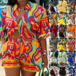 Plus Size Women Tracksuits Beach Resort Style Clothes Designer Fashion Printed Blouses Shirts Shorts Two Piece Set Matching Outfits