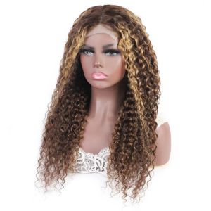 Wigs 4x4 إغلاق الدانتيل الباروكة P4/27 برازيلي بيروفيان 100 ٪ الشعر البشري غريب الأطوار 150 ٪ الكثافة P4 27 لونو لون 1034inch الدانتيل