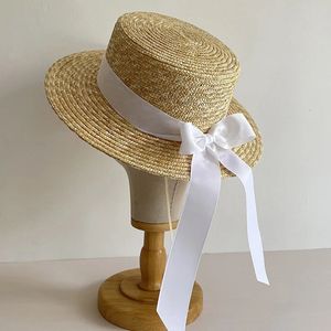 French Style Sun Hats for Women Bowknot Summer Hat Wide Brim Boater Straw Hat Canotier Hat Ribbon Derby Summer Fedoras 240517