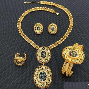 Zestawy biżuterii ślubnej Jrh zaręczyny Naszyjnik Pierścień Bransoletka Kolarka Planowana złota ślubna dla kobiet impreza afrykańska Dubai Dift Drezno DHW5I