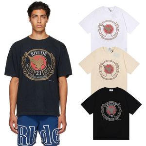 Los Angeles niche fashion t-shirt rhude design with printed oversized men's and women's couple outfits as a base