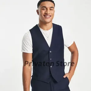 Men's Vests For Men Single-Breasted V-neck Navy Blue Back Panel Customization Color Male Tops Waistcoat Chalecos Para Hombre
