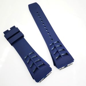 25mm Dark Blue Watch Band 20mm Folding Clasp Rubber Strap for RM011 RM 50-03 RM50-01 298Y