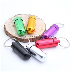 Keychains Lanyards wasserdichte Schlüsselbund Aluminium Pill Box Hülle Flasche Cache Halter Behälter Keyring Drop Lieferung Mode Accessori DHO0f