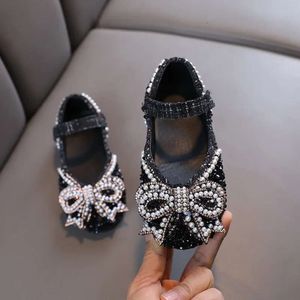 Girls Bling Single for Stage Performance Mary Janes Bow Crystal Glitter Wedding Flats Dance Party Leather Shoes New
