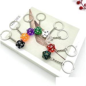 Keychains Lanyards DND D20 Harzwürfel Charme Keychain Handgefertigte RPG -Spiel Dungeons und Drachen Weihnachtsgeschenkschlüssel Ring DOP -Lieferung F DHRO1