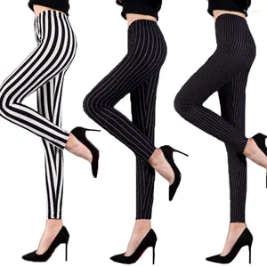 Women's Pants Autumn Vintage Vertical Stripe Leggings Brushed Slimming Tie Sexy Printed Cropped Wholesale