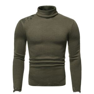MENS DROPPLEKED HOLE Sticked Sweaters Lightweight Slim Fit Design Långärmning Knitting Tops Turleneck Thin Knittwear