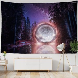 Tapisseries Natural 3D Starry Sky Forest Tapestry Beach Handduk Landskap Tryck Väggmatta Yoga Mat Hemkonstdekor