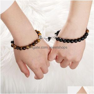 2 pezzi di perline set magnete creativo attrarre coppia incantesimo braccialetti di bracciale amante amante 8mm perline di pietra naturale corona bracele dhoxo