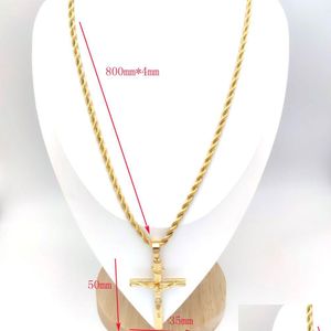 Hänghalsband kvinnors herre Jesus Crucifix Cross 18k Solid Gold GF 5mm italiensk rep Hip Hop Chain Halsband 31 Drop Deliver Dhgarden Dhqnv